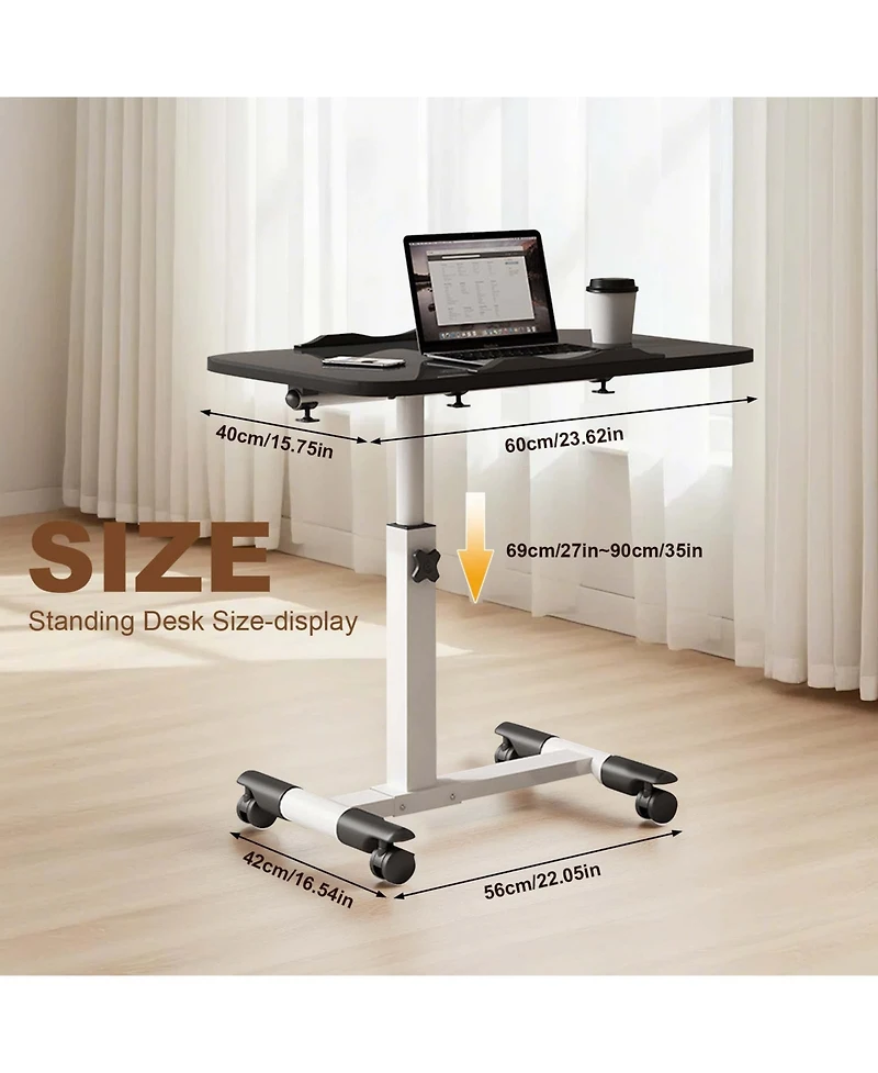 homfan Overbed Table with Wheels, Adjustable Height Foldable Rolling Side Table