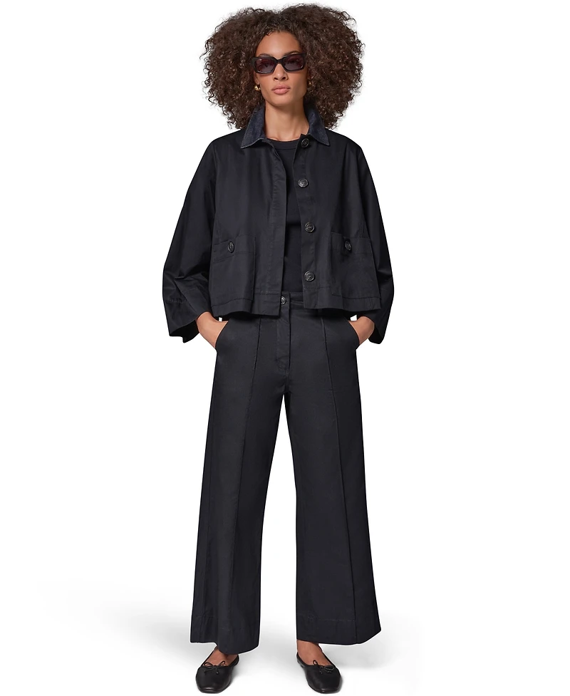Donna Karan Weekend Women's Twill Bell-Sleeve Trapeze with Denim Collar Jacket