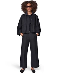 Donna Karan Weekend Women's Twill Bell-Sleeve Trapeze with Denim Collar Jacket