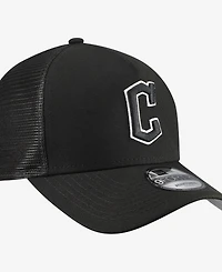 New Era Men's Black Cleveland Guardians Side Script 9FORTY A-Frame Trucker Adjustable Hat