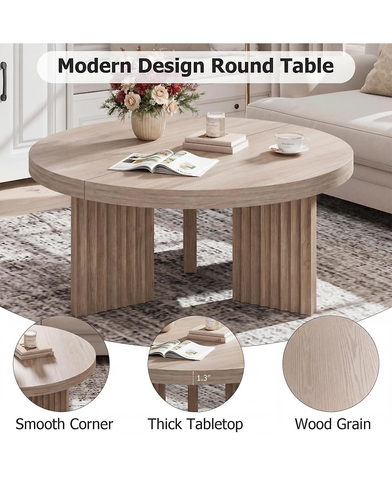 Gaomon 33.5" Round Coffee Table, Circle Center Table with Fluted Legs and 1.3" Thick Top, Accent Sofa Tables for Living Room, Bedroom, Easy Assembly