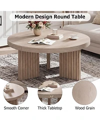 Gaomon 33.5" Round Coffee Table, Circle Center Table with Fluted Legs and 1.3" Thick Top, Accent Sofa Tables for Living Room, Bedroom, Easy Assembly