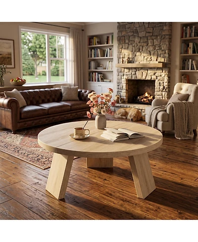 Gaomon 33.5" Round Coffee Table, Modern Center Table with Inclined Legs, Accent Small Cocktail Tables for Living Room, Bedroom, Easy Assembly