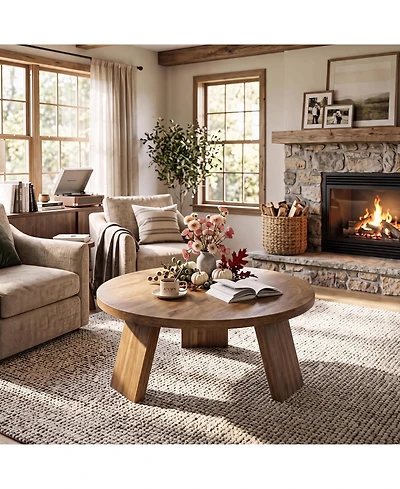 Gaomon 33.5" Round Coffee Table, Modern Center Table with Inclined Legs, Accent Small Cocktail Tables for Living Room, Bedroom, Easy Assembly