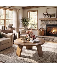 Gaomon 33.5" Round Coffee Table, Modern Center Table with Inclined Legs, Accent Small Cocktail Tables for Living Room, Bedroom, Easy Assembly
