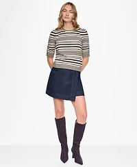 Dkny Jeans Petite Striped Puff-Sleeve Sweater