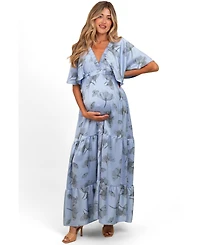 Pinkblush Maternity Floral Satin Deep V-Neck Maxi Dress