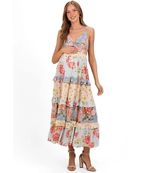 Pinkblush Women's Multi V Neck Twist Front Tiered Maxi Dress