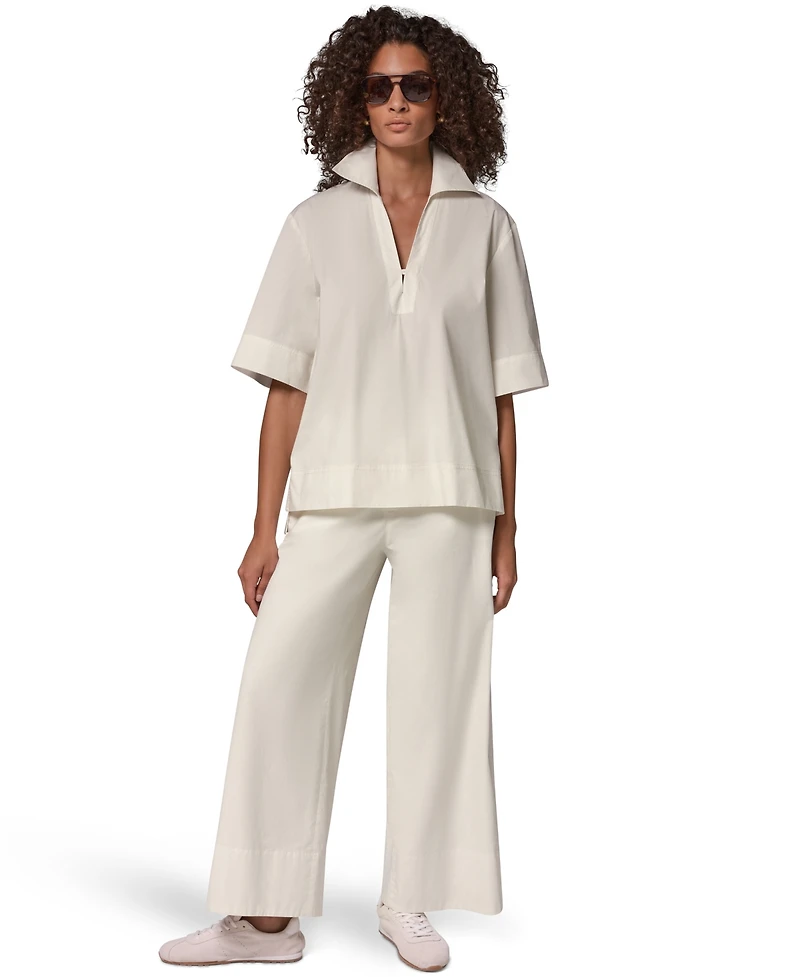 Donna Karan Weekend Women's Poplin V-Neck Collared Top