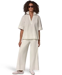 Donna Karan Weekend Women's Poplin V-Neck Collared Top