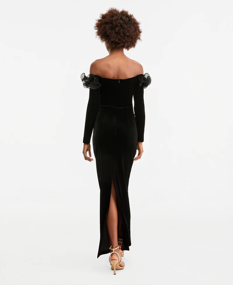 Xscape Women's Off-the-Shoulder Velvet Ruffled Gown