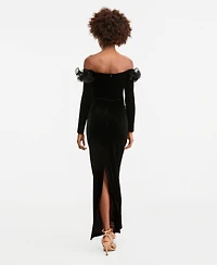 Xscape Women's Off-the-Shoulder Velvet Ruffled Gown