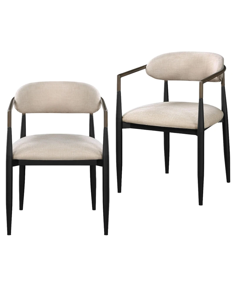 HomeRoots Set of Two Upholstered Fabric Open Back Dining Arm Chairs