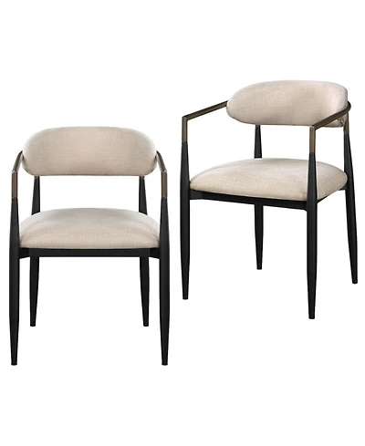 HomeRoots Set of Two Upholstered Fabric Open Back Dining Arm Chairs