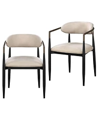 HomeRoots Set of Two Upholstered Fabric Open Back Dining Arm Chairs