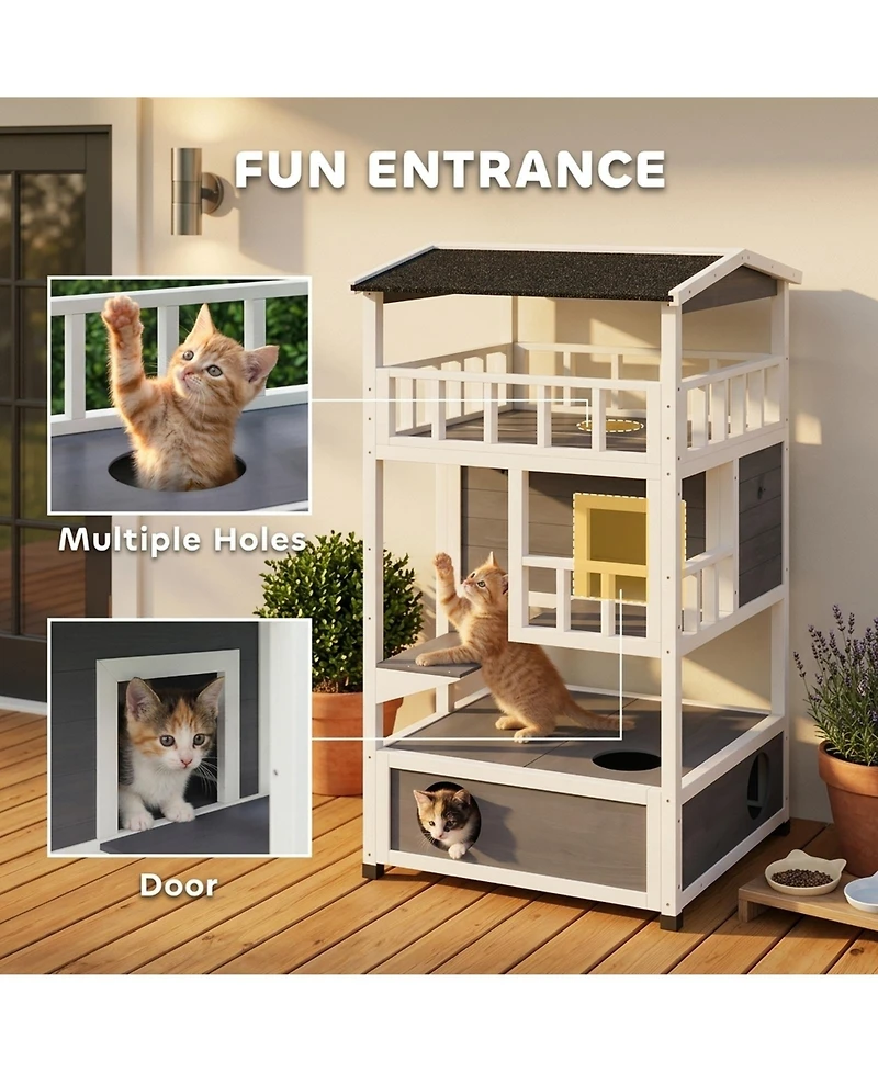 Ruie Wooden Outdoor Cat House Feral Shelter Condo with Asphalt Roof