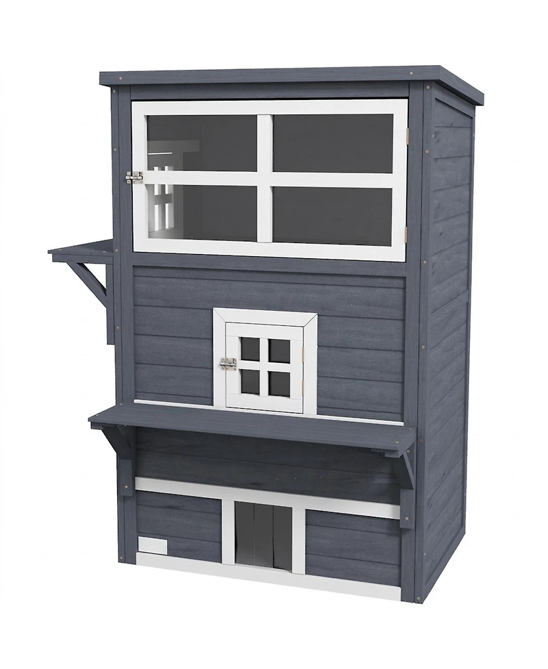Ruie Outdoor 3-Tier Cat House Kitty Shelter with Escape Door