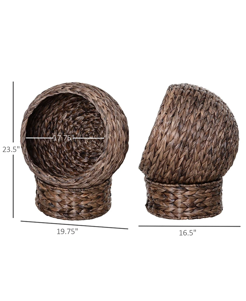 Ruie Hand-Woven Elevated Cat Bed Egg Chair with Rotating Basket and Cushion