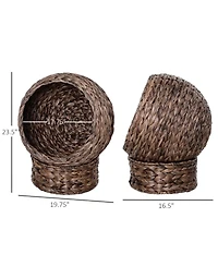 Ruie Hand-Woven Elevated Cat Bed Egg Chair with Rotating Basket and Cushion