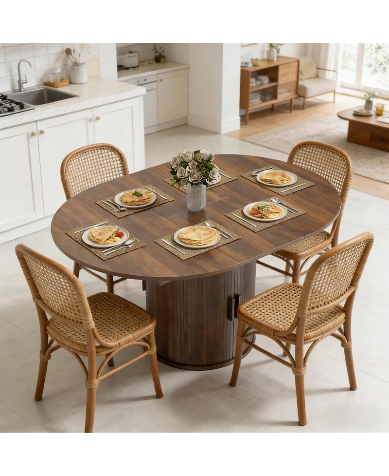 Clihome Expandable Dining Table Farmhouse Space-Saving Table with Storage