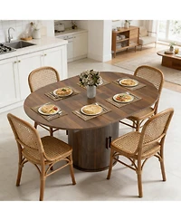 Clihome Expandable Dining Table Farmhouse Space-Saving Table with Storage
