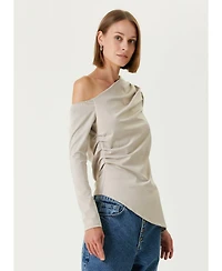 Pcfg Women's Draped Long-Sleeve Polyester-Blend Top