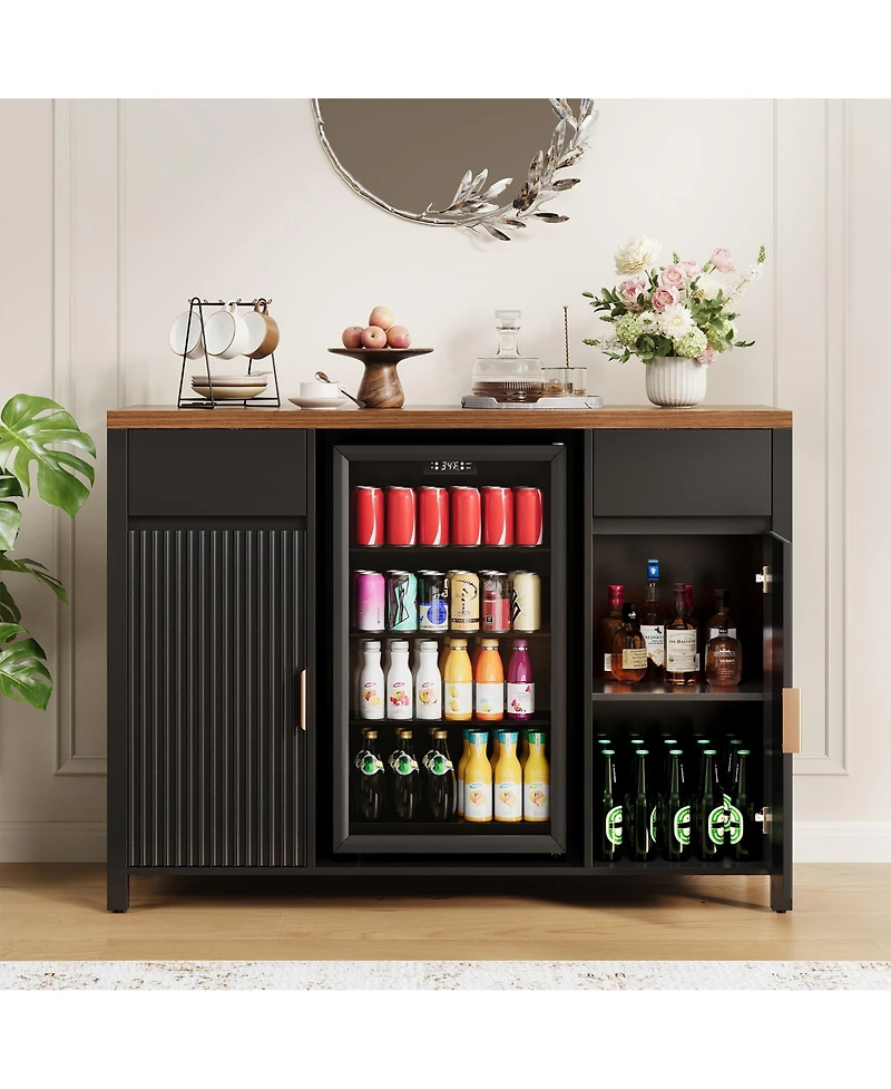 homfan 53" Coffee Bar Cabinet with Fridge Space Charging Station, Wine Rack and Fluted Liquor Cabinet for Dining Room and Kitchen
