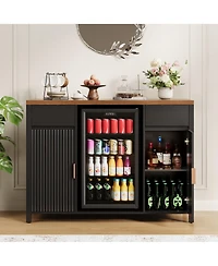 homfan 53" Coffee Bar Cabinet with Fridge Space Charging Station, Wine Rack and Fluted Liquor Cabinet for Dining Room and Kitchen