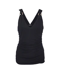 Pre-Owned Versace Women's Versace Ruched Crepe Sleeveless Top with Ring Detail