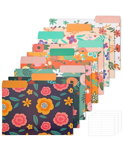 Danrong Decorative Plastic File Folders Letter Size 9 Styles Floral Patterns Expandable Waterproof Office School Supplies
