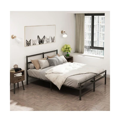 Lucky One Full Size Foldable Platform Bed Frame with Headboard, Heavy Duty Metal Slats, Noise-Free