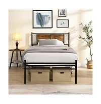 Lucky One Twin Xl Size Metal Bed Frame with Wood Panel Headboard, Steel Structure, No Box Spring Needed, Under-Bed Storage