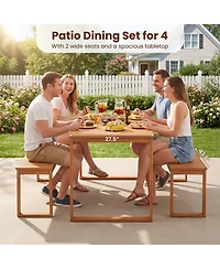 Yiortwo 3 Piece Acacia Wood Patio Dining Set with Table and 2 Benches Seats 4 for Garden Yard Poolside