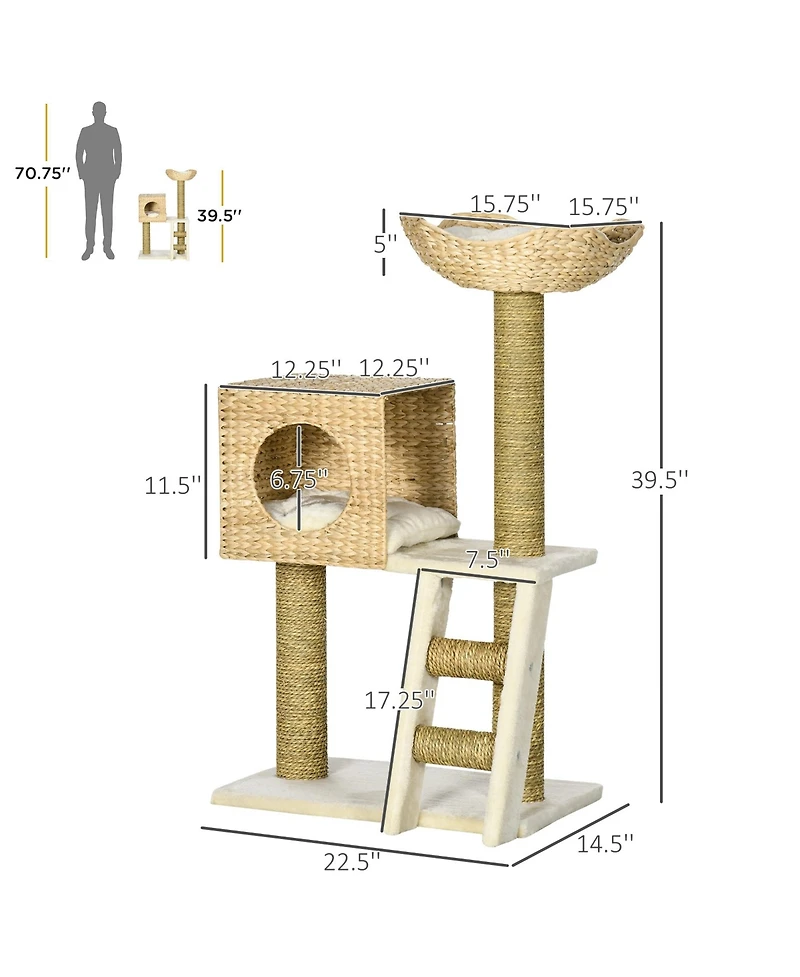 Ruie Woven Cat Tree Tower with Rattan Condo Wicker Bed and Ladder