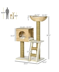Ruie Woven Cat Tree Tower with Rattan Condo Wicker Bed and Ladder