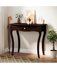 Sugift 34 in. Traditional Console Table with Storage Drawer and Solid Wood Curved Legs
