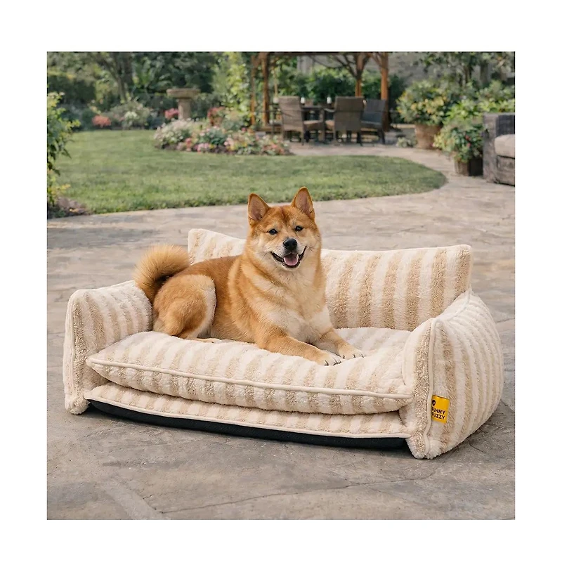 FunnyFuzzy Striped Faux Lambswool Double Layer Pet Sofa Bed