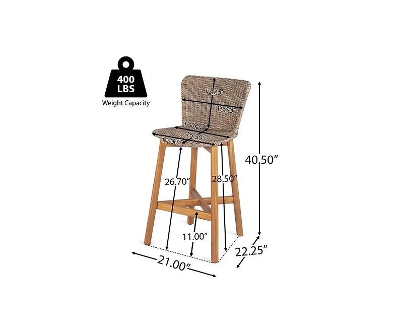 sumyeg Lymington Outdoor Bar Stool Set of 2, Teak Finished Wood with Wicker Seat