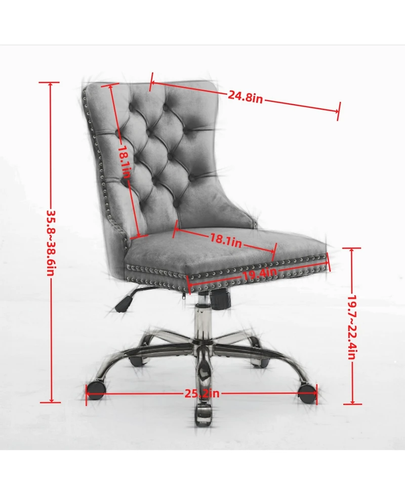 Clihome Chenille Upholstered Tufted Button Home Office Chair, Adjustable Desk Chair Swivel Office Chair