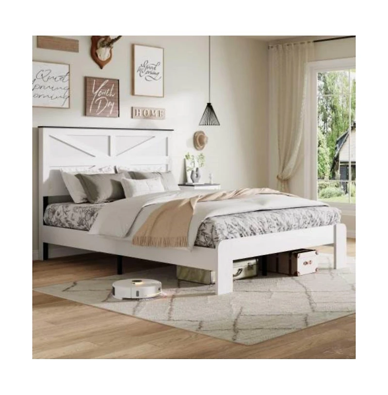 Lucky One King Size Wood Platform Bed Frame with Industrial Style, Metal Frame, Wood Slats, No Box Spring Needed, Under-Bed Storage
