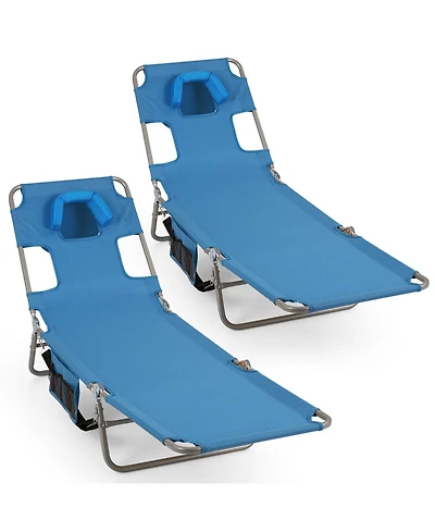 Gymax 2-Pieces Tanning ChairFolding Beach Lounge Chair with 5-Position Adjustable Backrest