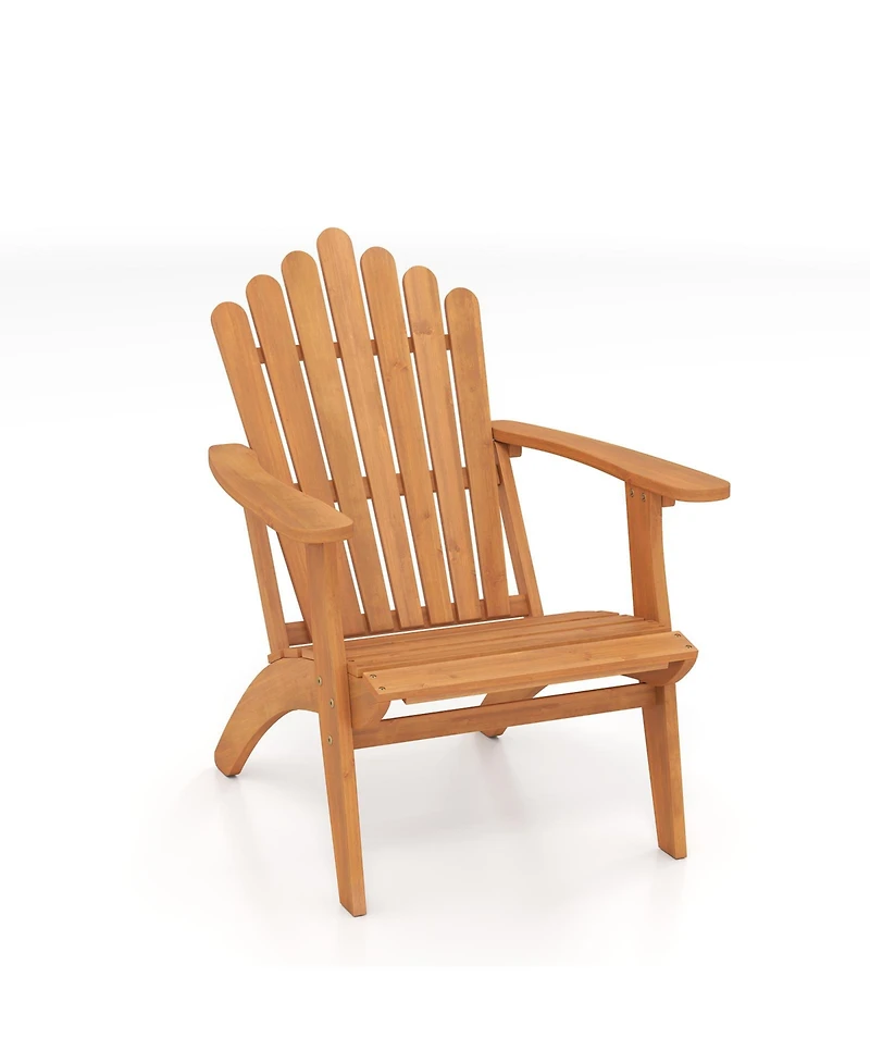 Gymax Adirondack Chair with Slatted Backrest and Seat Built-in Armrests for Backyard