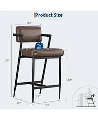 homfan Set of 4 27" Counter Height Bar Stools with Armrests, Faux Leather Upholstery and Footrest, for Kitchen Island