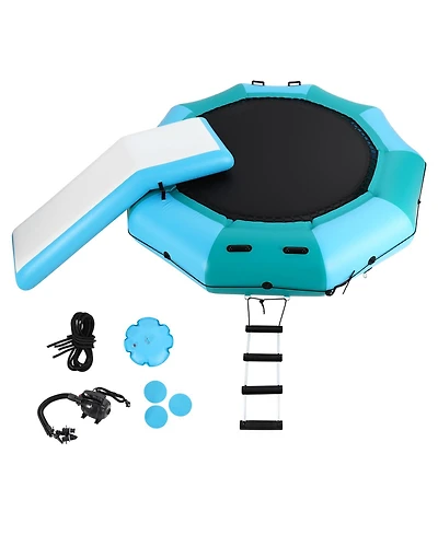 homfan Inflatable Water Trampoline, 10 Foot Floating Water Trampoline with 4 Step Rope Ladder and Anchor Bags for Lake Pool or Ocean