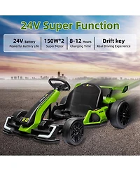 homfan 24V Go Kart, Dual 150W/300W Motors, Adjustable Seat, Drift and Sport Modes, Big Battery, Eva Tires, Led Lights, Up to 8mph