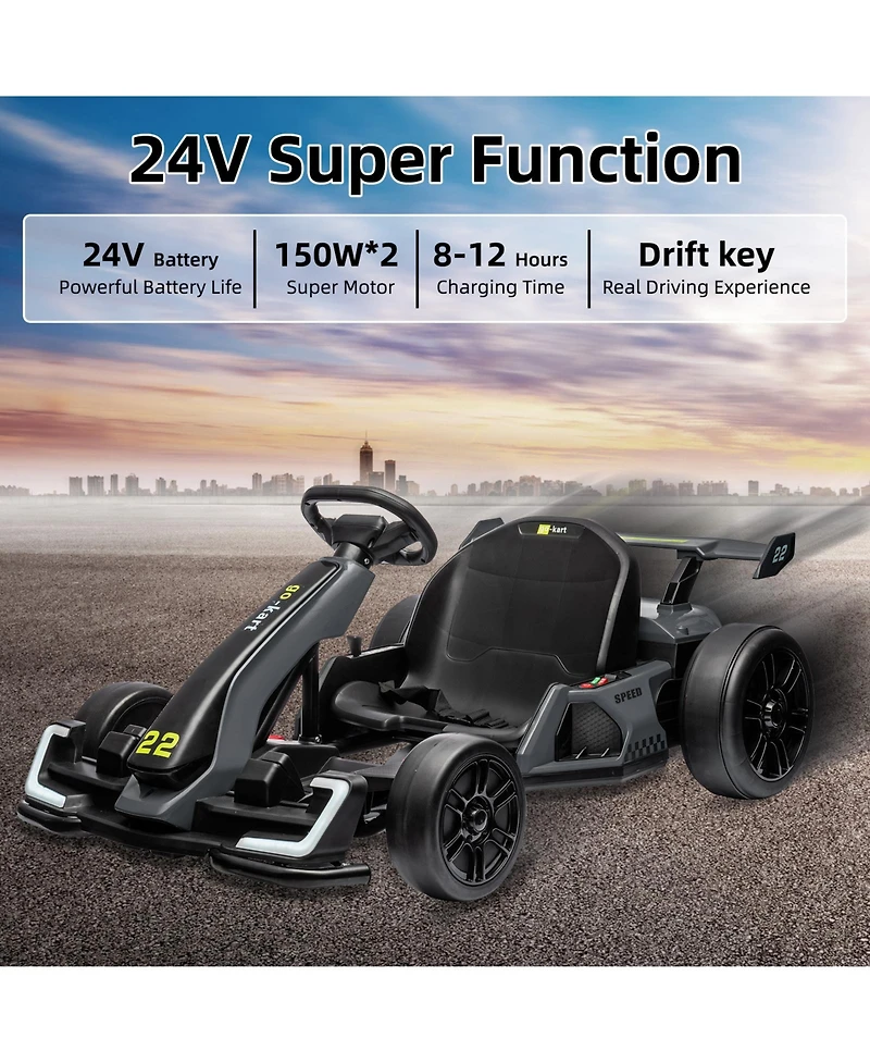 homfan 24V Electric Go-Kart with Dual Motors, 8 Mph Speed & Adjustable Seat, Ages 5-14