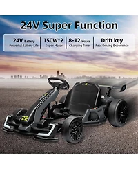 homfan 24V Electric Go-Kart with Dual Motors, 8 Mph Speed & Adjustable Seat, Ages 5-14
