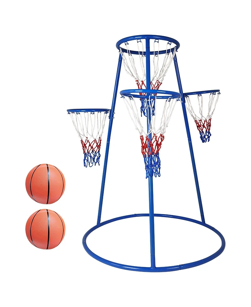 homfan 4 Hoop Adjustable Basketball Set, Toddler Sports Toy with 2 Mini Basketballs and Air Pump