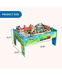 homfan Train and City 2 in 1 Reversible 80-Piece Wooden Activity Table, Ages 3+