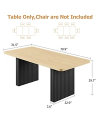 homfan 71-Inch Farmhouse Dining Table for 6-8, Wood Top with Black Fluted Wave Metal Legs